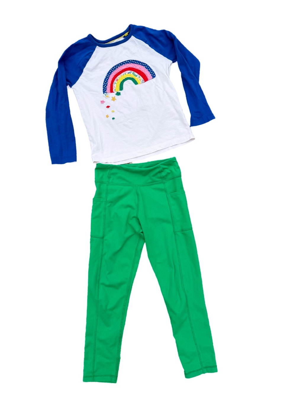Mini Boden Primary Outfit Bundle Rainbow Shirt 6-7 Green Leggings 7 Girl Boy GUC
